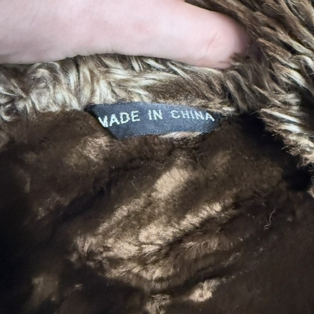 Vintage Tan Suede Leather Afghan Penny Lane Jacket Faux Fur Trim Brown Womens S - Picture 11 of 12